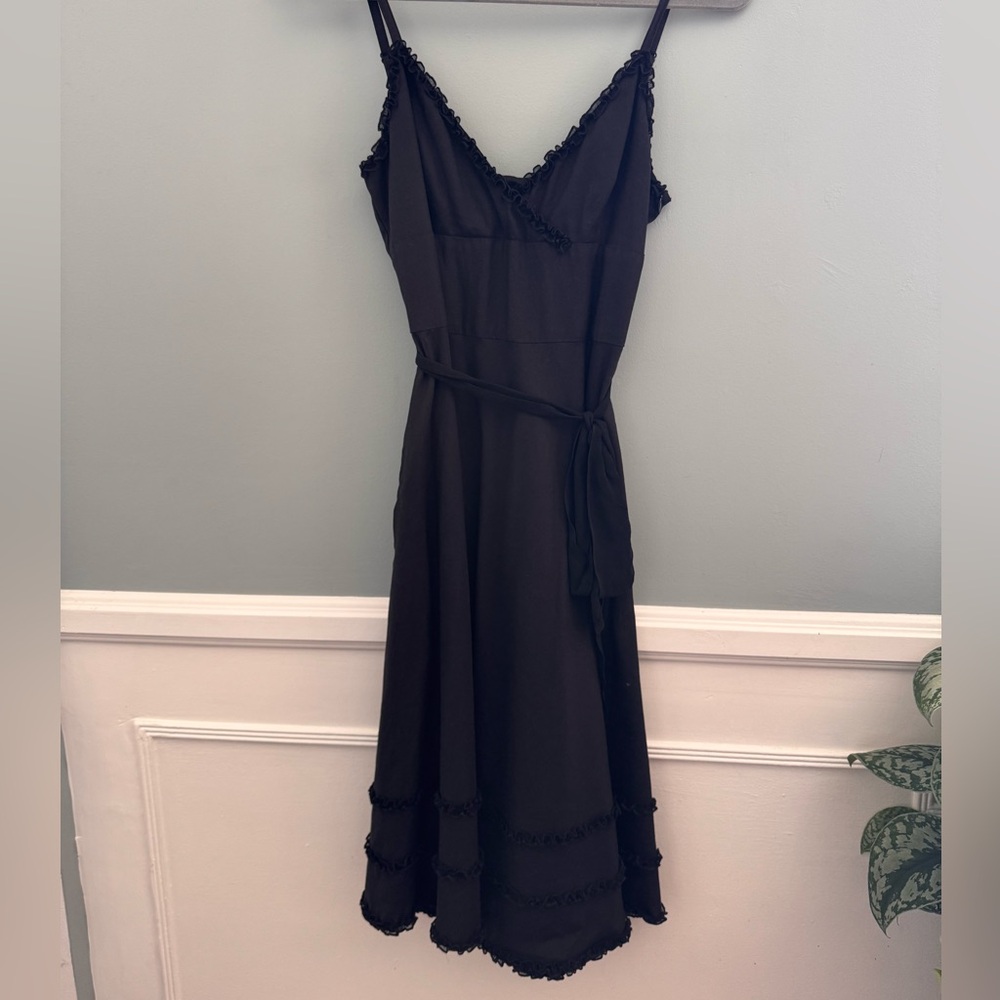 Fornarina Black Midi Dress with Ruffle Trim